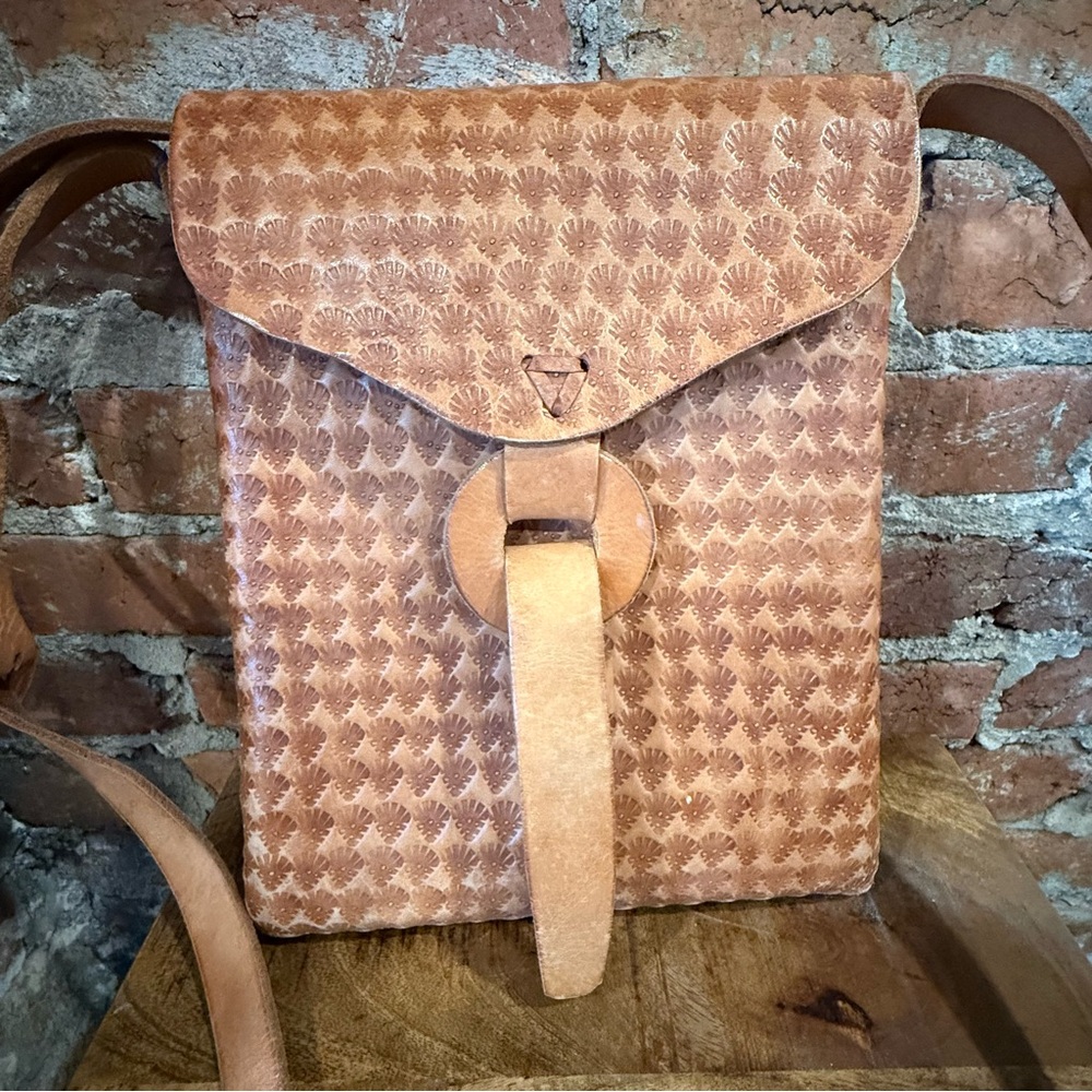 Brown Patterned Leather Backpack